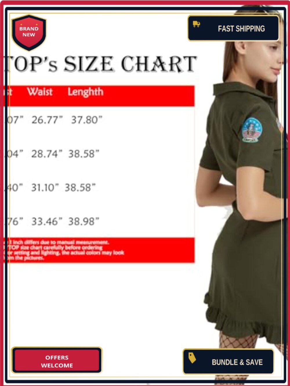 EBYTOP Women's Pilot Flight Costume Dress Halloween Jumpsuit with Accessories - Picture 2 of 5